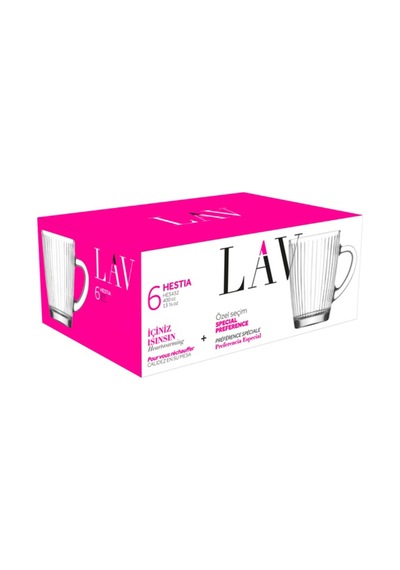 Lav Hestia Cam Kupa 6 Kişilik 400 ml Kulplu (Kahve/Çay Bardağı)