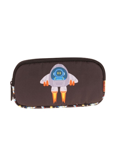 Kaukko Kids Siyah Beyaz, Roket Temalı, Erkek Çocuk Üç Bölmeli Okul Kalem Çantası - L8264 Siyah - Beyaz