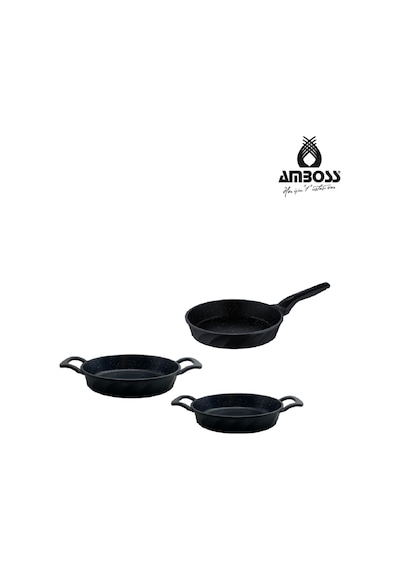 Amboss Mixta 3 Parça Döküm 18 Cm Tava 18-20 Cm Sahan Seti siyah