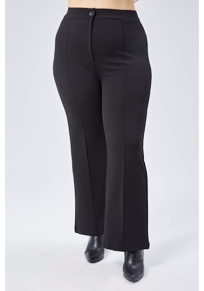 Unika Boutique Yüksek Bel Bol Paça Fermuarlı Büyük Beden Kadın Pantolon siyah