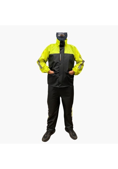 Nukrotech Astarlı Cepli PVC Su Geçirmez Motosiklet Yağmurluğu Siyah - Sarı