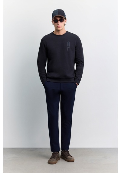Avva Erkek Lacivert Bisiklet Yaka Kolay Ütülenen Baskılı Pamuklu Regular Fit Sweatshirt A62y1297