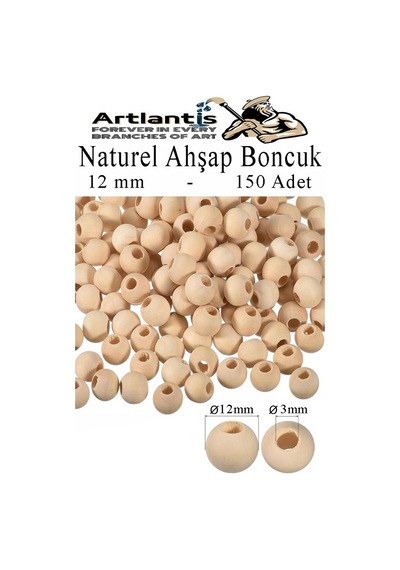 Naturel Ahşap Boncuk 12mm 150 Li 1 Paket Ham Boyanabilir Ahşap Yuvarlak Doğal Boncuklar Takı Tasarım Ektinlik Kreş Okul