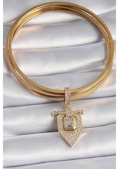 Pirinç Gold Renk Baget Zirkon Taşlı Ajda Charm Çok Renkli