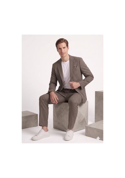 Modmen İtalyan Kesim Slimfit Erkek Takım Elbise Çizgili Kahverengi