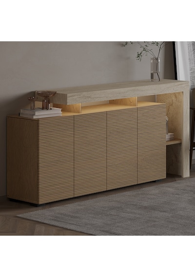 İnarch Dizayn Beliz Led Işıklı Modern Konsol 170 Cm, 4 Kapaklı Ve İç Raflı Depolama, Şık Tasarım Traverten/sıcak Meşe İnarch Dizayn Beliz Led Işıklı Modern Konsol 170 Cm, 4 Kapaklı Ve İç Raflı Depolama, Şık Tasarım Traverten/sıcak Meşe