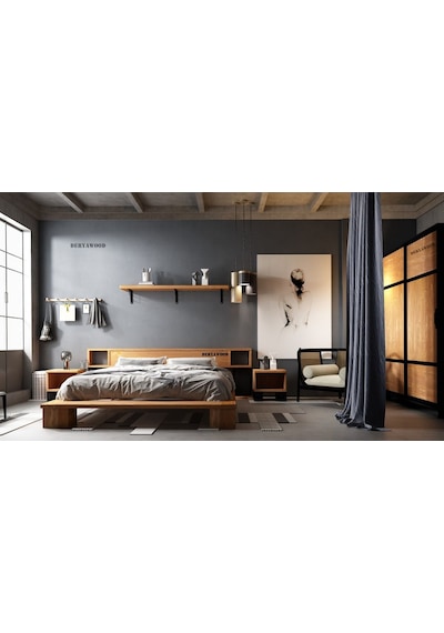 Mar Ahşap Raf Başlıklı Karyola Tek Kişilik-90x190 Cm- Açık Ceviz Renk Mar Ahşap Raf Başlıklı Karyola Tek Kişilik-90x190 Cm- Açık Ceviz Renk