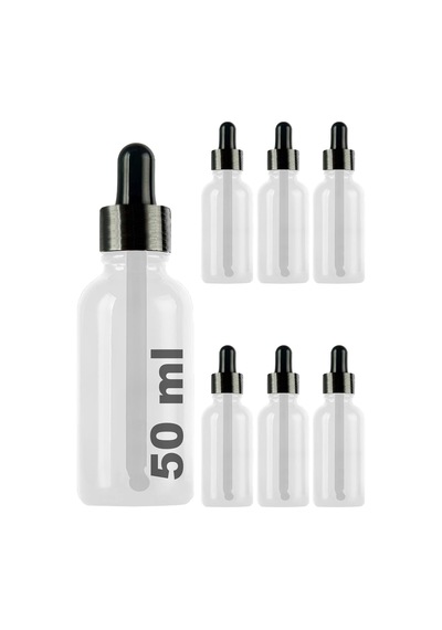 Afracam 50 Ml Metal Kapaklı Damlalık Dropper Şişesi Serum 50 Cc Cam Şişe 6 Adet Siyah Kapak, Şeffaf