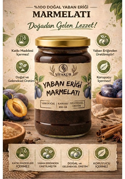 Şifakür Yaban Eriği Marmelatı Doğal Katkısız Şeker İlavesiz Kahvaltılık 850g