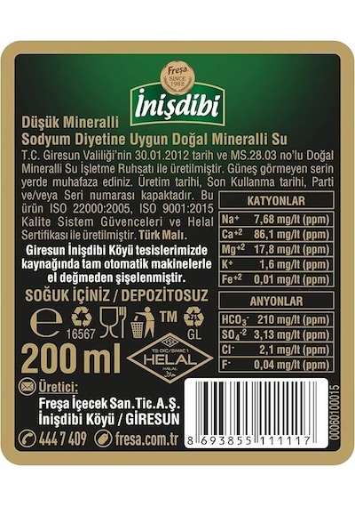Freşa İnişdibi Doğal Maden Suyu 200 Ml X 24 Adet