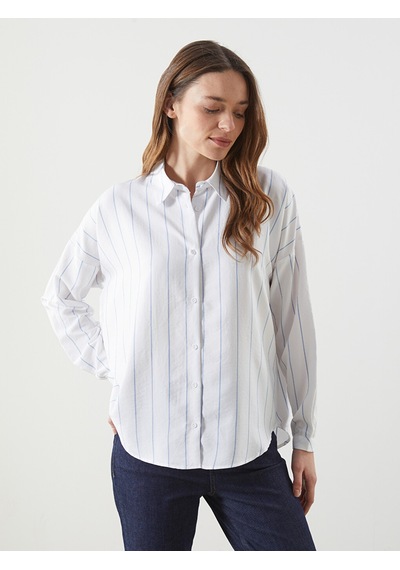 Lcwaıkıkı Classic Mavi Çizgili Oversize Kadın Gömlek