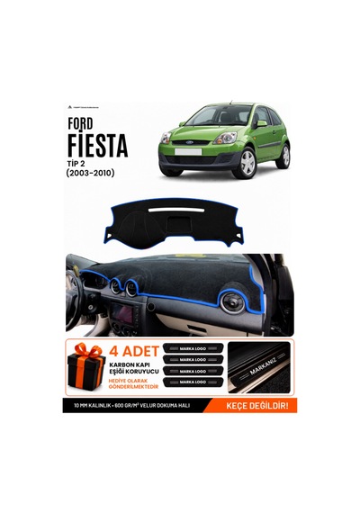 Ford Fiesta Tip 2 2003-2010 Uyumlu Torpido Örtüsü, Torpido Kılıfı - Siyah Mavi