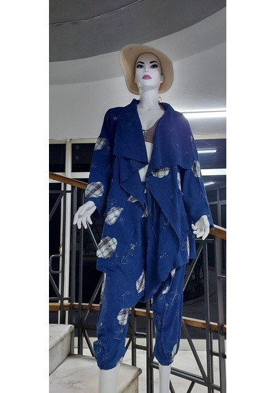 Boho Şalvar Pantolon Asimetrik Ceket Takım Lacivert