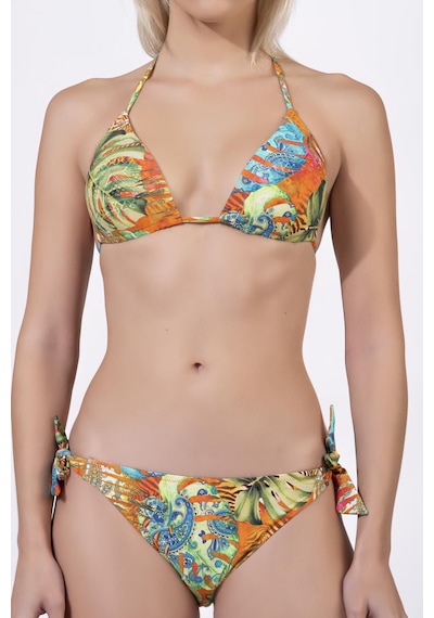 Endeep Kadın Dolgulu Kaplı Üçgen Desenli Bağlamalı Bikini Takımı Turuncu