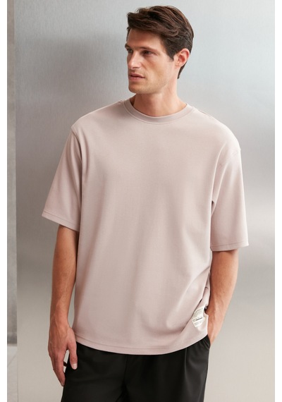 Grimelange Joel Erkek %100 Organik Pamuklu Kalın Kumaşlı Özel Dokulu Etiket Detaylı Oversize Pembe T Pembe