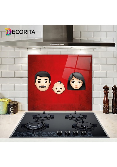 Decorita Emoji Ailesi Anne & Baba & Çocuk Cam Ocak Arkası 52x60cm