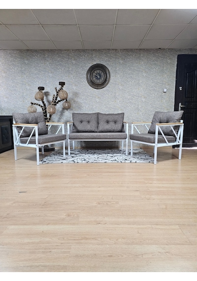 Zafir Beyaz Boyalı Bahçe - Balkon - Mutfak Çay Seti Takımı Bahçe Koltuk Takımı Kahverengi