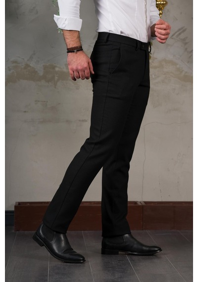 Ecer Regular Fit Yan Cep Boru Paça Erkek Kışlık Kumaş Pantolon Siyah