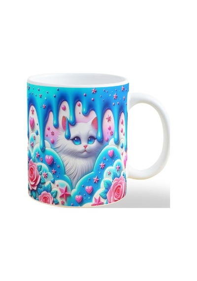 Deepcraft Best Quality 3d Görünümlü Mavi Kedi Kupa Yılbaşı,sevgililer Günü, Hediyelik Kupa 300ml