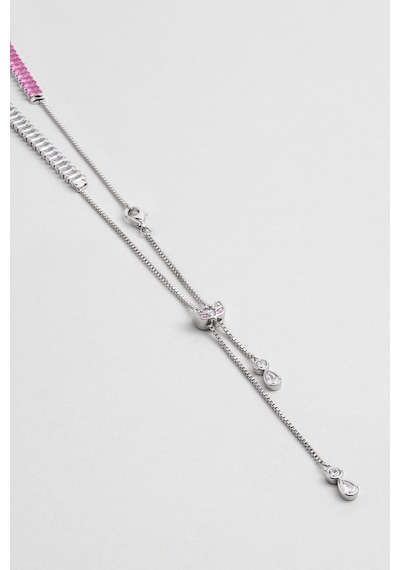 So Chic Renkli Baget 18 Ayar Beyaz Altın Kaplama Ayarlanabilir Gümüş Choker Kolye Rodyum