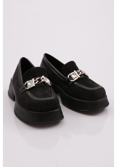 Dgn 504 Kadin Loafer Ayakkabi Siyah Kadife
