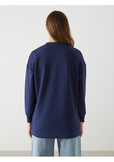 Lcw Modest Lacivert Bisiklet Yaka Oversize Kadın Sweatshirt Tunik