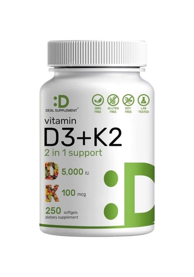 Deal Supplement D3 K2 Softgel, D3 5000 Iu & K2 Mk7, 250 Capsul