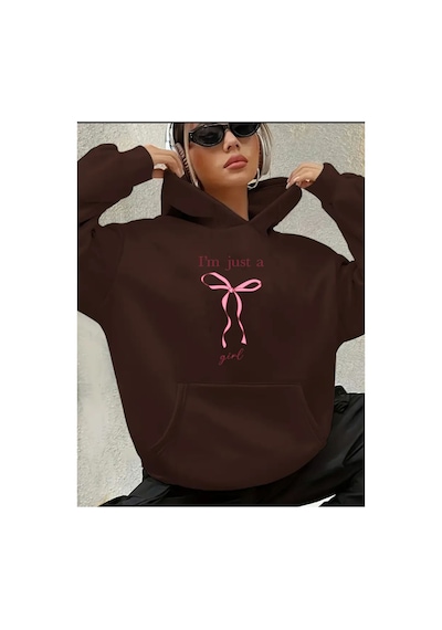 Herkesemoda I'm Just Gırl Detaylı Sweatshirt Kahverengi