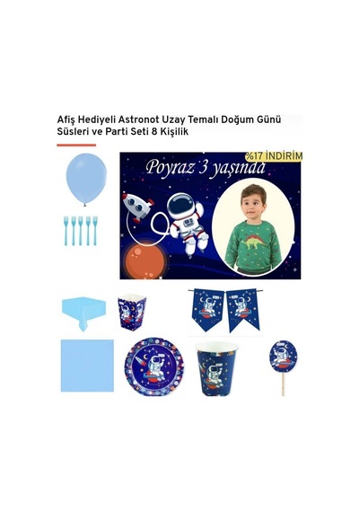Hayaller Dükkanı Afiş Hediyeli Astronot Uzay Temalı Doğum Günü Süsleri Ve Parti Se +3