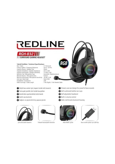Rgh-832 Rgb 7.1 Usb Kablolu Kulak Üstü Oyun Kulaklığı