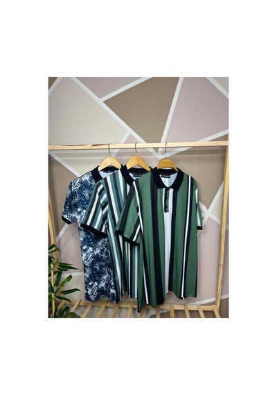 Mfz Giyim Yeşil - Mavi Renk 3'lü Polo Yaka Erkek T-shirt Yeşil-mavi