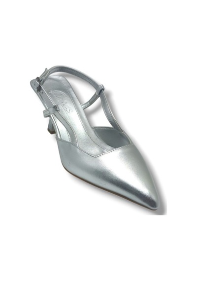 C-shoes Nb100-26 Parlak Metalik Deri İnce Kısa Topuklu Kadın Stiletto GÜMÜŞ