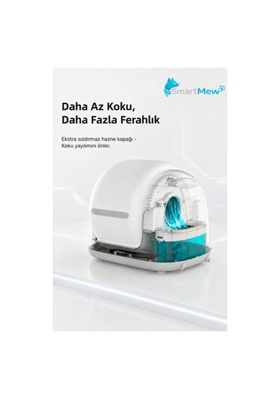 Smartmew Sce001 Akıllı Otomatik Kedi Tuvaleti - 75 Litre Hazneli, Kendi Kendini Temizleyen, Koku Önleyici Kedi Kumu Kabı