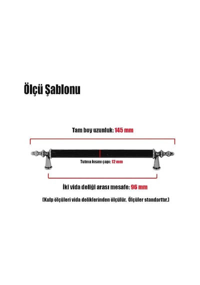 Lüx Ovacık Çekmece Dolap Kapak Kulpu Kulbu 96 mm Mat Siyah Metal