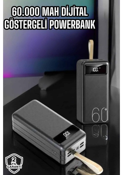 Powerbank 60.000 Mah Hızlı Şarj 4 Çıkışlı Uzun Şarj Süreli Dijital Göstergeli