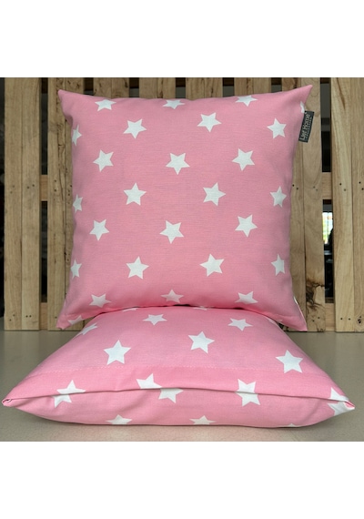 2'li Fermuarlı Dekoratif Kırlent Kılıfı - 40x40 Cm Pembe - Beyaz