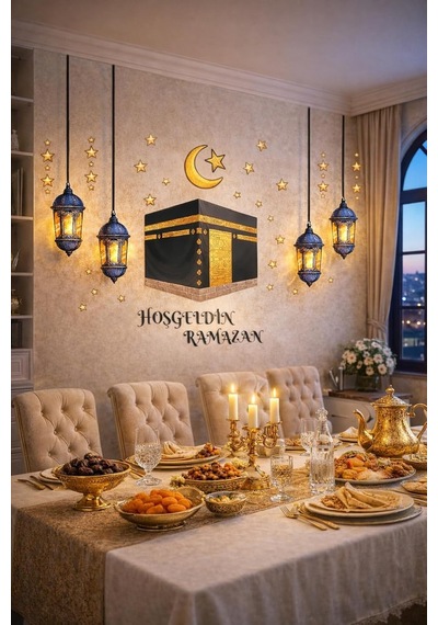 Sticker Hoş Geldin Ramazan Dekorlu Ahşap Kapı Süsü, Ramazan Süsleri, Ramazan Tavan Süsü Ramazan Dekorasyon Renkli 2026