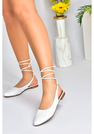 Fox Shoes Beyaz Bilek Bağlamalı Kadın Babet M726890209 Beyaz