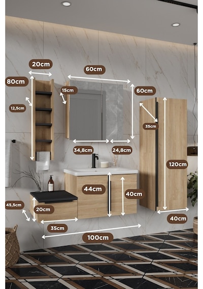 Zakkum 100 Cm %100 Mdf Lavabolu Banyo Dolabı Dolaplı Aynalı Üst Dolap Boy Dolabı Havluluk Lefkas Meşe Zakkum 100 Cm %100 Mdf Lavabolu Banyo Dolabı Dolaplı Aynalı Üst Dolap Boy Dolabı Havluluk Lefkas Meşe