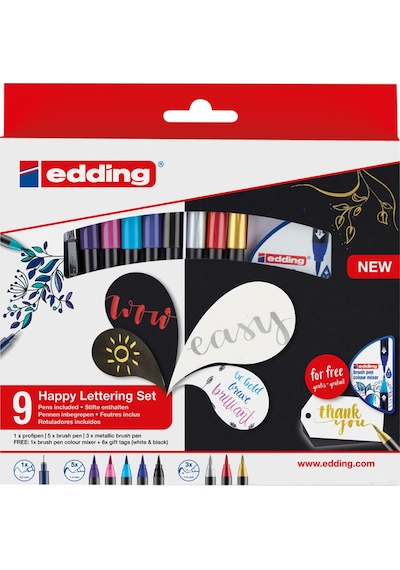Eskiz Defteri Edding Happy Lettering Set 9er Set + Renk Karıştırıcı, Çeşitli Stifte