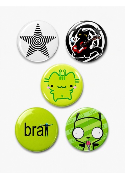 Trend-18-15'li Yeşil Anime Kawaii Rozet Seti Karakter Desenli Pop Art Pin Çok Renkli