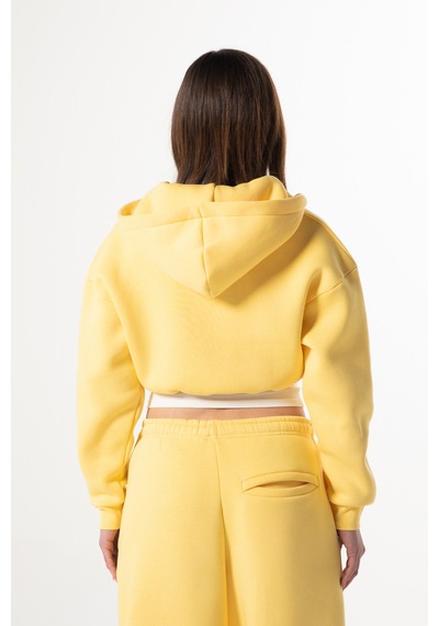 Flaw Nakışlı Zip Crop-28836 Sarı