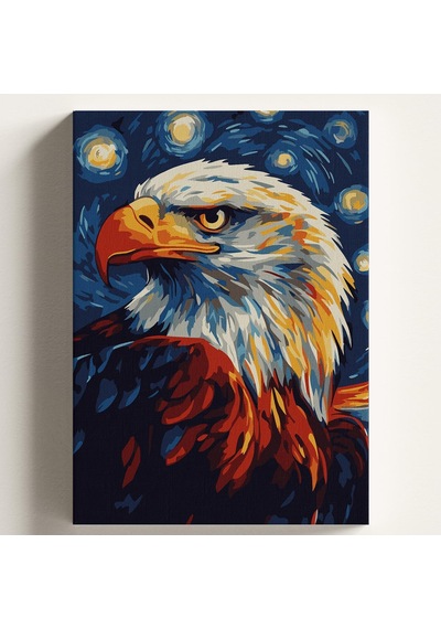 Sayılarla Boyama Tuval Hobi Seti, Yıldızlı Gece Kartal Temalı Fırça Ve Boya Dahil Set Çıtalı 40x50 Cm, Kendin Y