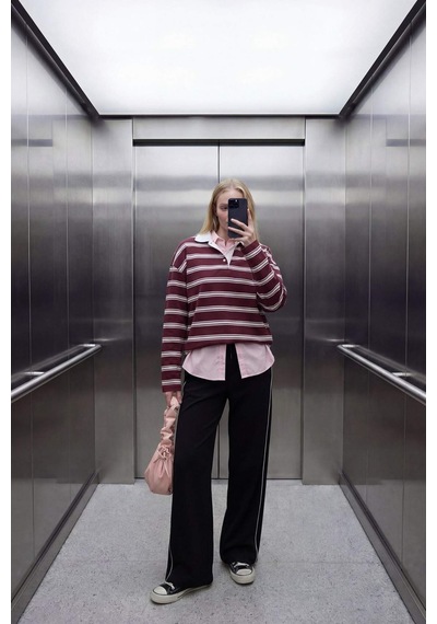 Defacto Loose Fıt Çizgili Sweatshirt G9467ax26sppn74 Pembe-pn74