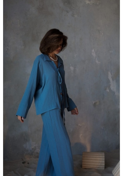 Mai Collection Mai Studios Co. Bali Boncuklu İndigo Müslin Takım İndigo Mai Collection Mai Studios Co. Bali Boncuklu İndigo Müslin Takım İndigo