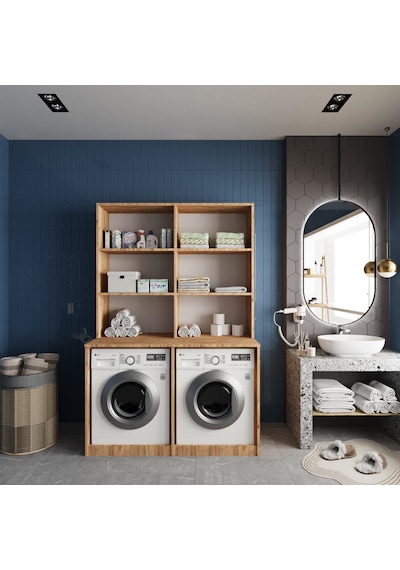 Maven Çamaşır Ve Kurutma Makinesi Dolabı Banyo Dolabı Çam Çam