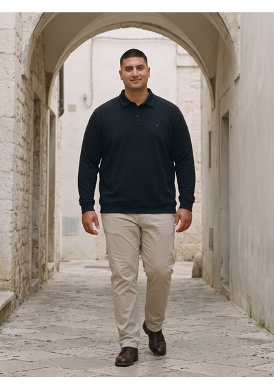 Maccali Erkek Siyah Büyük Beden Polo Yaka Battal Sweatshirt