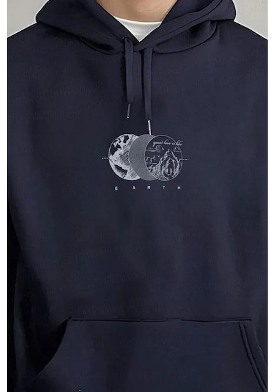 Uyguntarz Unisex Earth Baskılı Oversize Sweatshirt Lacivert