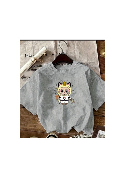 Herkesemoda Baskılı Basic T-shirt Gri