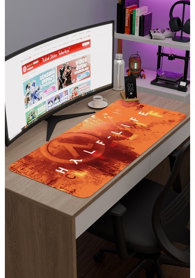 Half Life Kaymaz Dikişli Kauçuk Oyuncu Mousepad V5 - 90x40 Xxl Gaming Mouse Pad Fare Altlığı